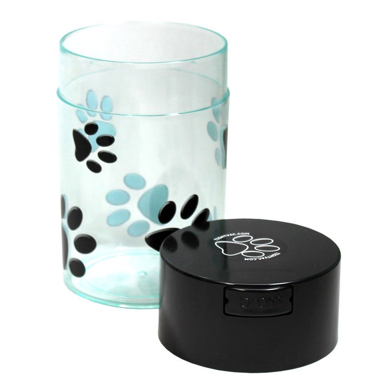 Tightpac Pawvac 6 Ounce Vacuum Sealed Pet Food Storage Container; Black Cap & Clear Body/Black Paws - Image 2
